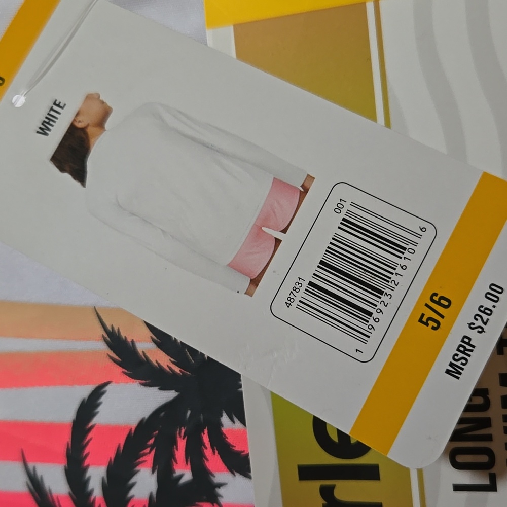 Hurley White Long Sleeve with Palm Tree Design UPF 50+ Size 5/6 - Picture 7 of 7
